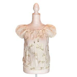 BCX Adorable Needlepoint Print Cream Top Size S